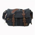 Borsa in tela e pelle da uomo - Blu scuro - Borsa messenger Borsa