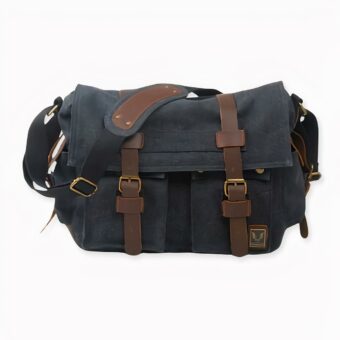 Borsa in tela e pelle da uomo - Blu scuro - Borsa messenger Borsa