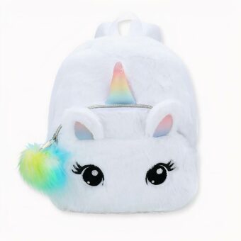 Zaino per bambini con unicorno bianco e morbido. Di buona qualità e molto trendy.