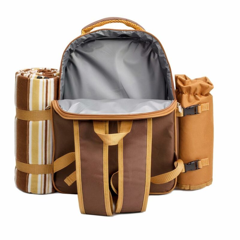 Uno zaino apollo walker per picnic per 4 persone con scomparto refrigerante, portabottiglie/vino rimovibile, coperta in pile, piatti e posate