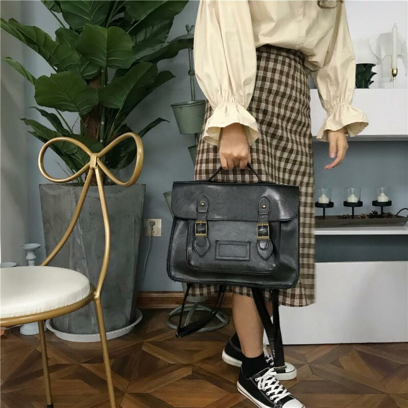 Zaino a cartella vintage - Nero - Borsa zaino