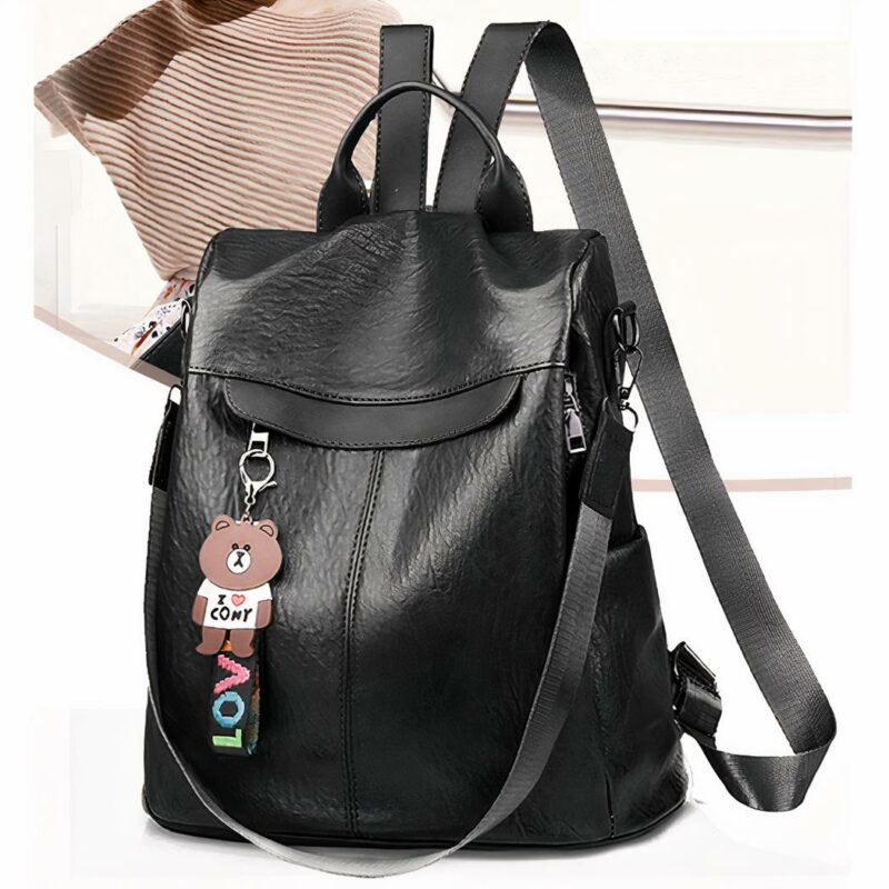 Zaino multifunzione da donna in pelle PU - Nero - Borsa zaino