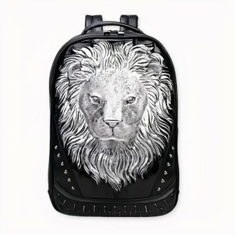 Zaino con testa di leone in rilievo 3D - Argento - Zaino Zaino per computer portatile