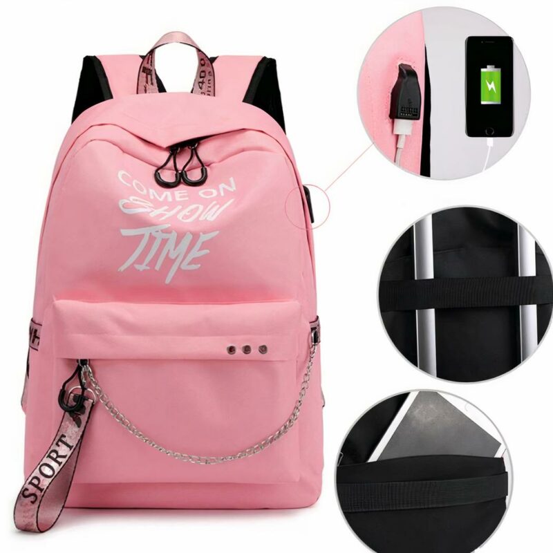 Zaino donna con motivo luminoso - Rosa - Zaino scuola Borsa