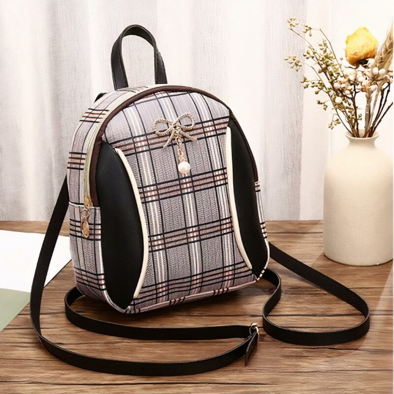 Mini zaino da donna a scacchi - Nero - Borsa Zaino