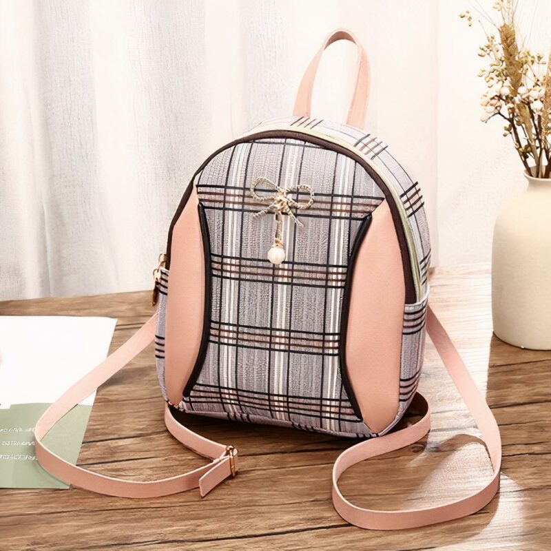 Mini zaino da donna a scacchi - Rosa - Borsa zaino