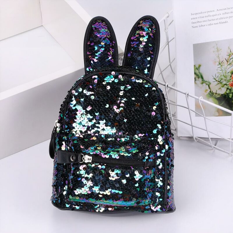 Zaino glitterato con orecchie da coniglietto - Nero - Borsa Zaino