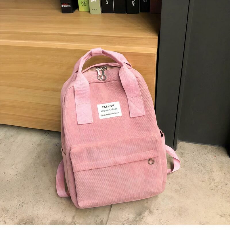 Zaino da donna in velluto a coste per computer - Rosa - Zaino da scuola Zaino da donna