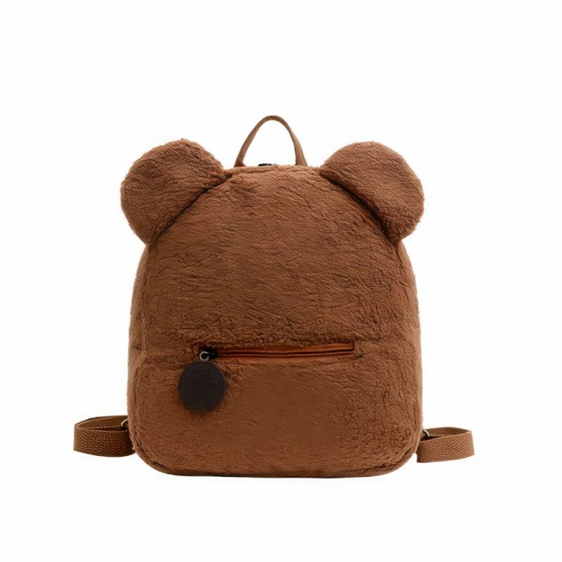 Zaino scuola in pile per bambini - Marrone - Zaino con orsetto
