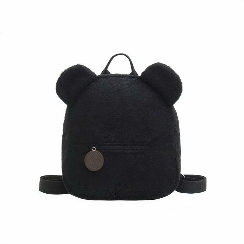 Zaino scuola in pile per bambini - Nero - Zaino orsetto