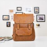 Borsa vintage in pelle sintetica - Cammello - Zaino in pelle