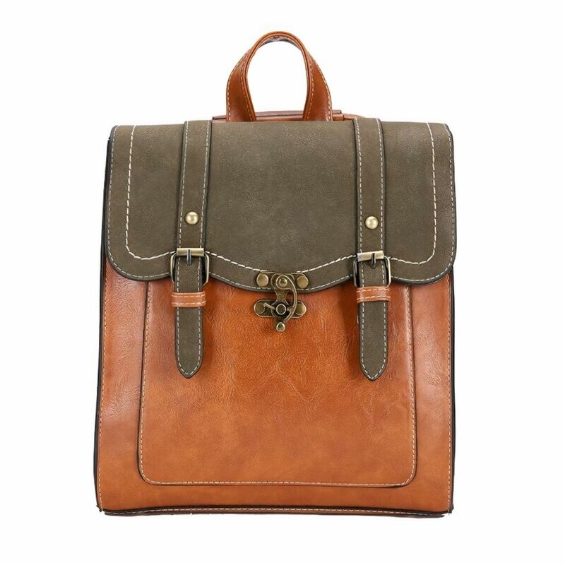 Zaino donna vintage in pelle PU - Marrone - Zaino Zaino scuola