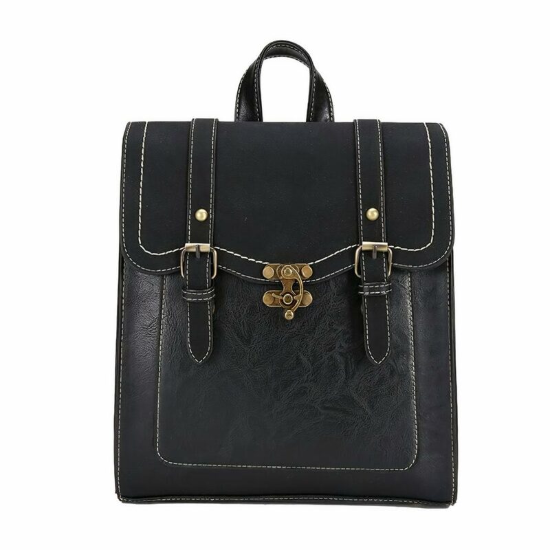 Zaino donna vintage in pelle PU - Nero - Borsa in pelle