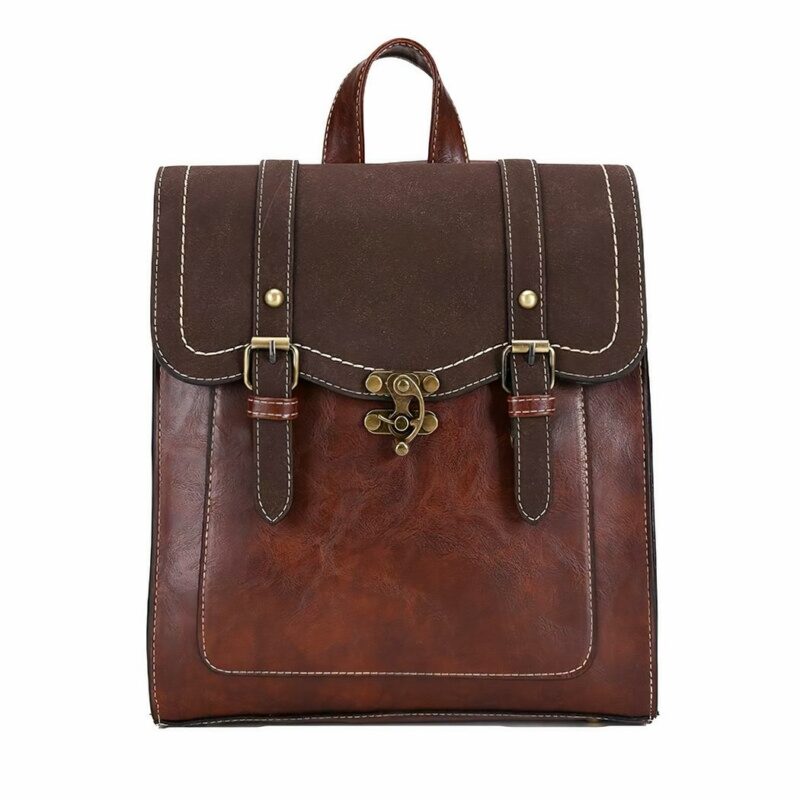 Zaino donna vintage in pelle PU - Marrone scuro - Zaino Zaino scuola