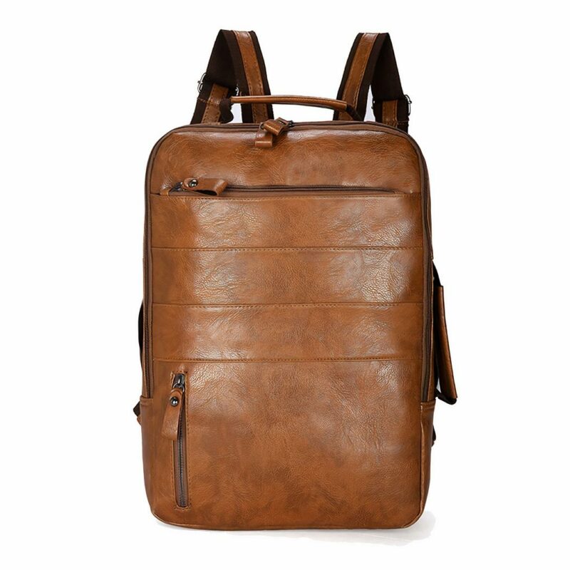 Zaino casual marrone per laptop con sfondo bianco