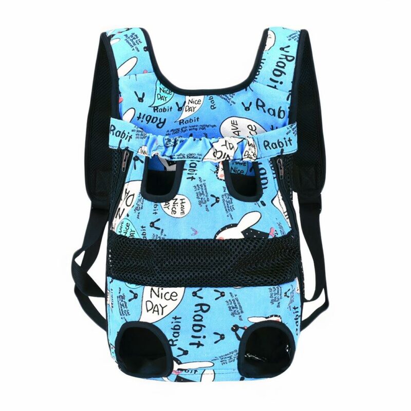 Zaino regolabile per cani e gatti in blu e nero con sfondo bianco
