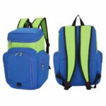 Zaino sportivo multitasche per palla blu e verde con sfondo bianco
