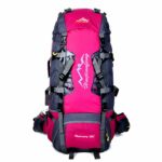 Zaino da trekking impermeabile rosa e grigio con sfondo bianco