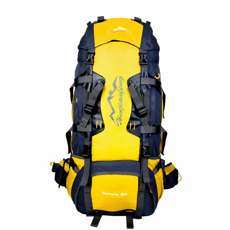 Zaino da trekking impermeabile nero e giallo