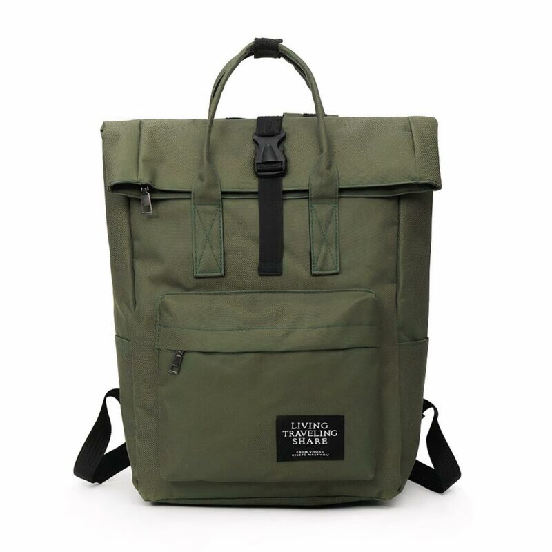 Zaino porta computer Rolltop da donna verde con sfondo bianco
