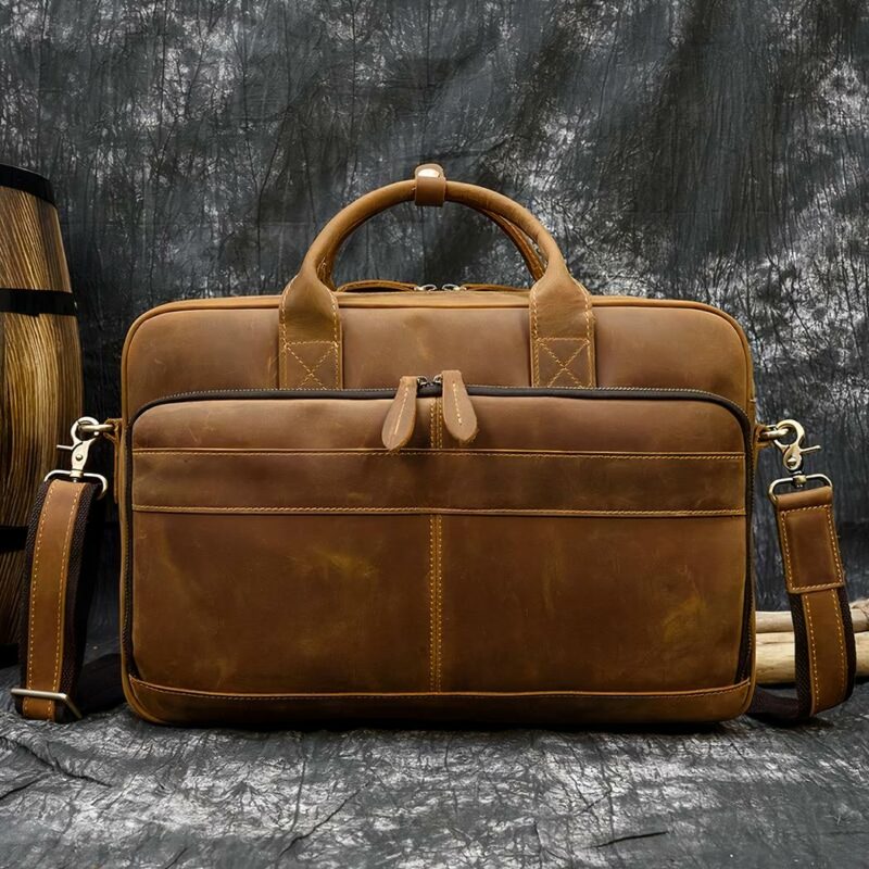 Borsa da uomo Vintage - Beige - Borsa per computer portatile in pelle