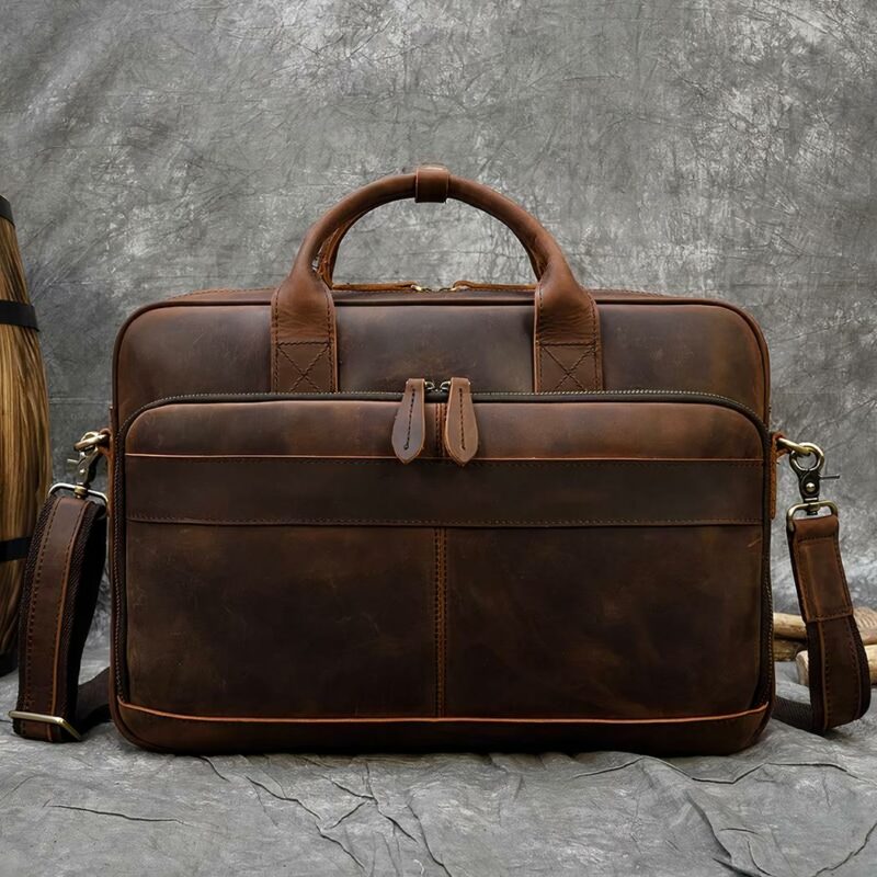 Borsa a cartella vintage da uomo - Marrone - Borsa per computer portatile Cartella