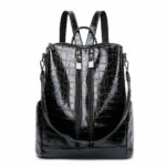 Zaino donna con zip multipla in coccodrillo - Nero - Zaini Zaini scuola