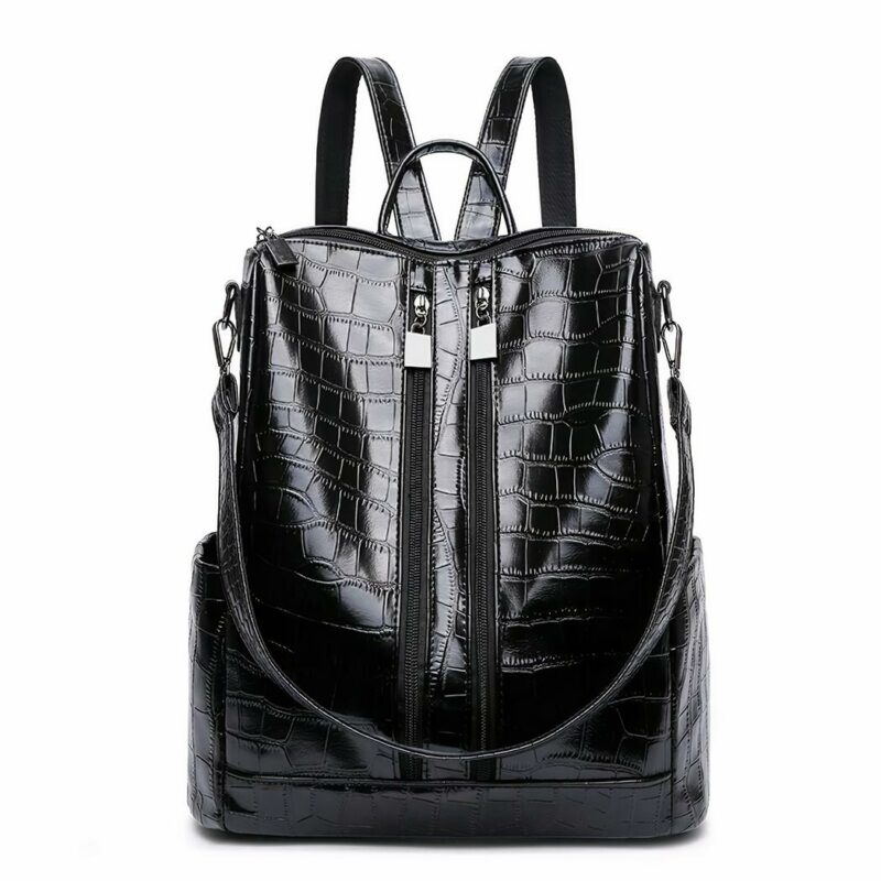 Zaino donna con zip multipla in coccodrillo - Nero - Zaini Zaini scuola