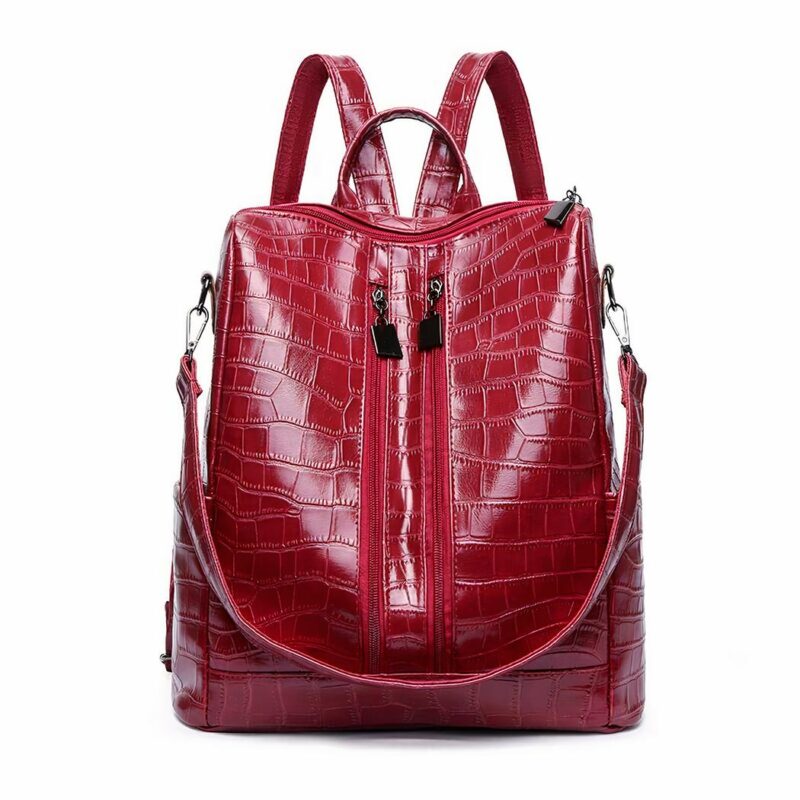 Zaino donna con cerniera multipla in coccodrillo - Rosso - Borse
