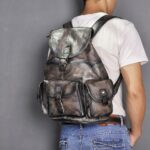 Zaino in pelle multitasche vintage - Argento - Borsa in pelle