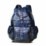 Zaino in pelle multitasche vintage - Blu - Borsa in pelle
