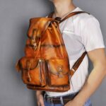 Zaino in pelle multitasche vintage - Arancione - Borsa in pelle