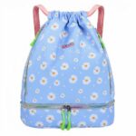 Zaino sportivo impermeabile da donna, blu con fiori bianchi