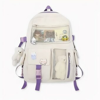 Zaino con orsetto per bambine di colore viola, di buona qualità e molto trendy.