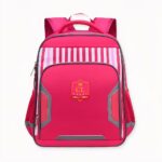 Zaino scuola rosa riflettente con sfondo bianco e dimensioni della borsa. Buona qualità e molto alla moda.