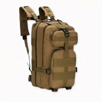 Zaino marrone da campeggio ed escursionismo, di buona qualità e molto pratico.