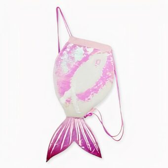 Zaino a coda di sirena con paillettes rosa. Di buona qualità e molto alla moda.