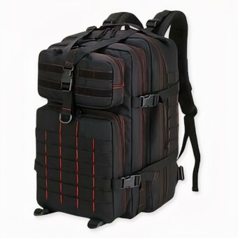 Zaino militare impermeabile nero con capacità di 50L e diverse tasche