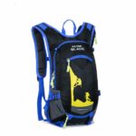 Zaino impermeabile da 18l per sci e sport invernali in blu e giallo con sfondo bianco