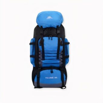Borsa da sci grande da 90L in blu con sfondo grigio chiaro.