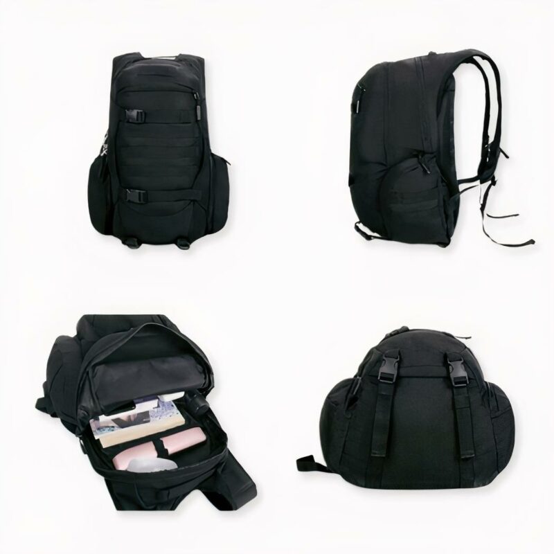Zaino militare 40L nero su sfondo grigio chiaro.