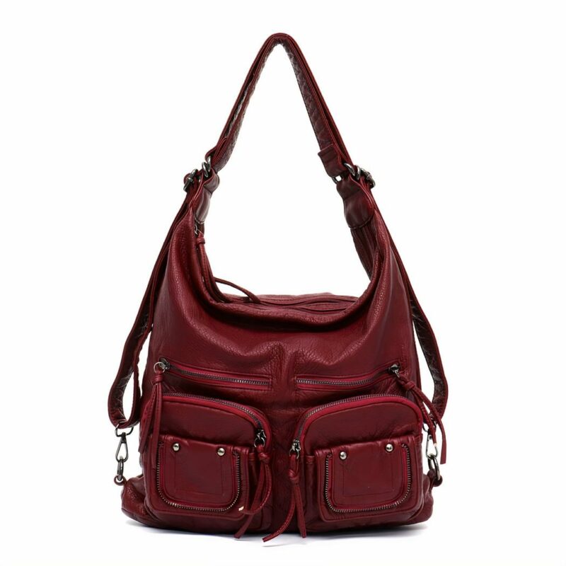 Borsa a tracolla in similpelle bordeaux con sfondo bianco