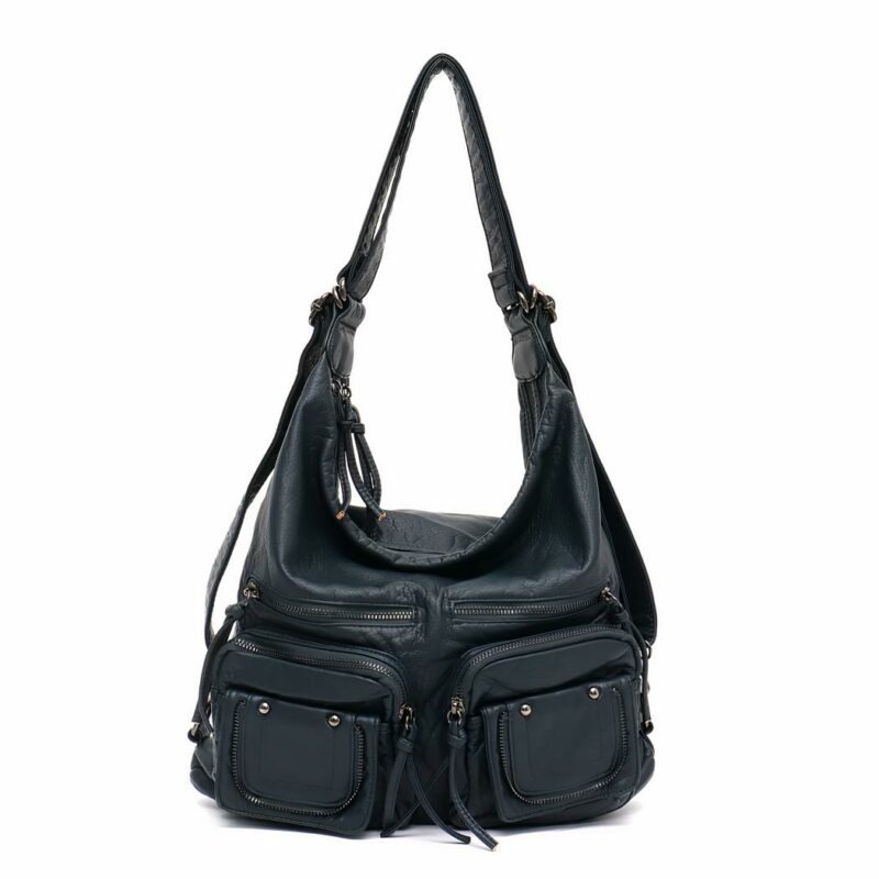 Borsa a tracolla in similpelle nera con sfondo bianco