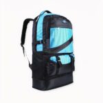 Zaino da sci in nylon da 60L in blu con sfondo grigio chiaro.