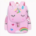 Zaino unicorno rosa per bambina con design frontale e tasche laterali