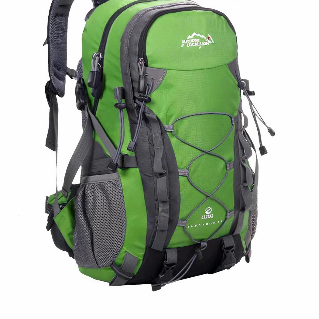 Zaino da sci con regolazione spinale verde e grigio e sfondo bianco