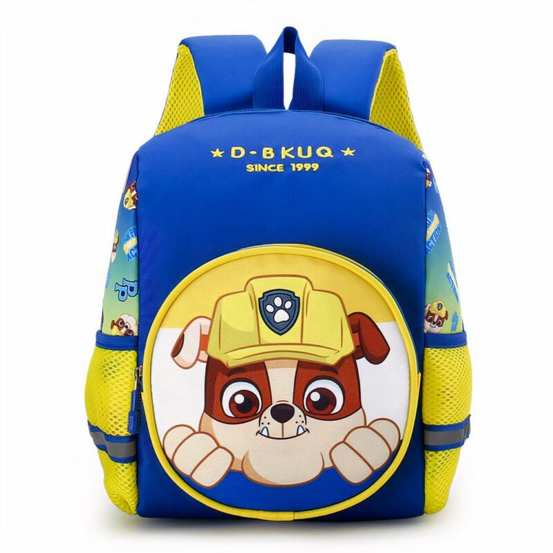 Zaino Patrol in flanella blu e gialla con sfondo bianco
