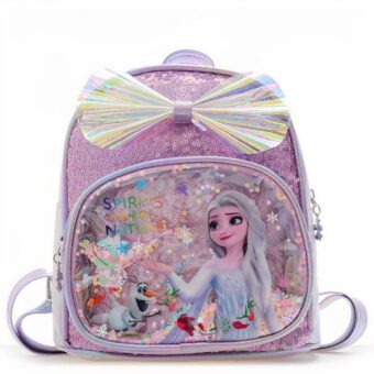 Zaino con glitter rosa della Regina delle Nevi Elsa con sfondo bianco