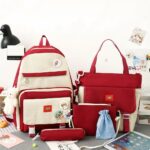 Zaino bicolore da 5 pezzi con orsetto, di buona qualità e alla moda