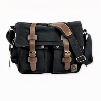 Borsa in tela e pelle da uomo - Nero - Borsa fotografica messenger